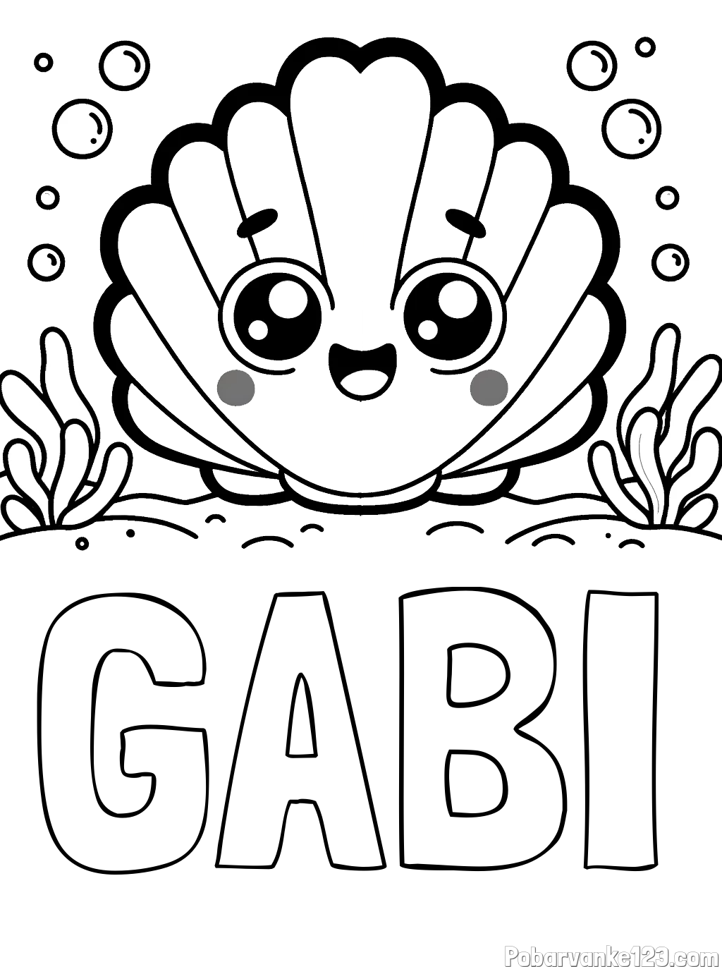 Pobarvanka imena GABI in pobarvanka nasmejane školjke