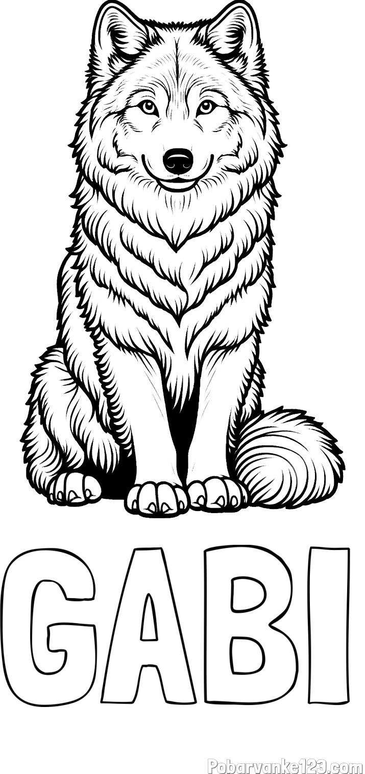 Pobarvanka imena GABI in pobarvanka prijaznega volka