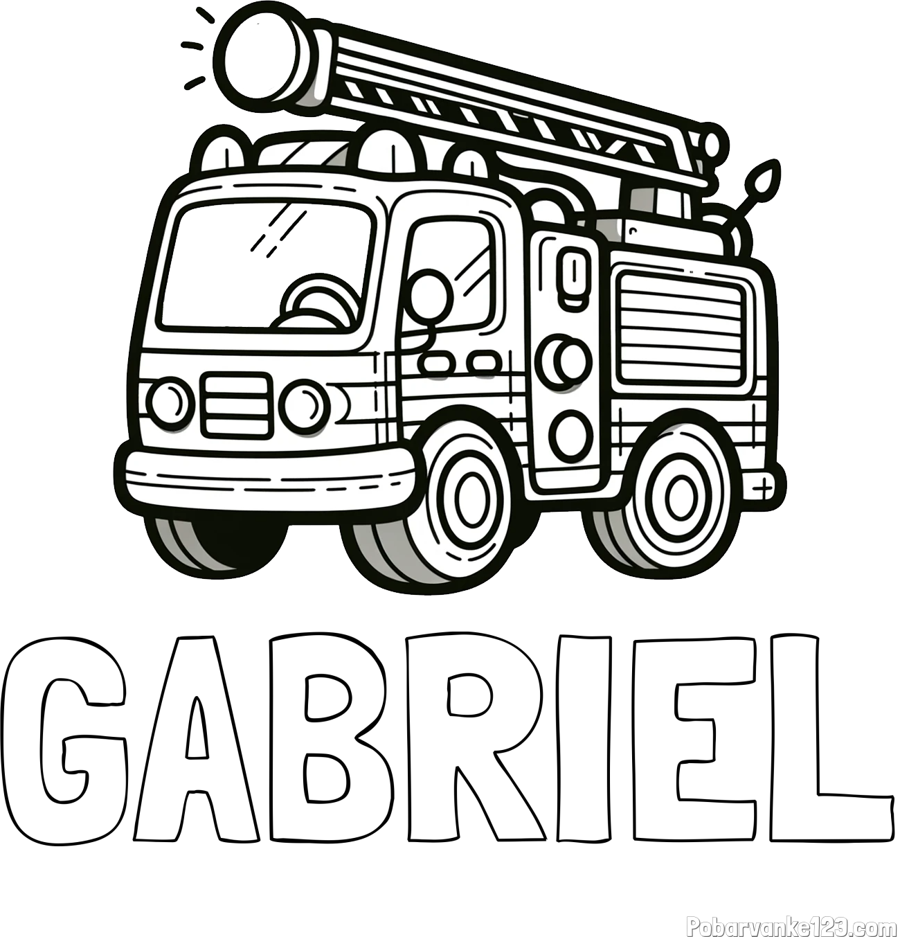 Pobarvanka imena GABRIEL in otroška pobarvanka preprostega gasilskega avta
