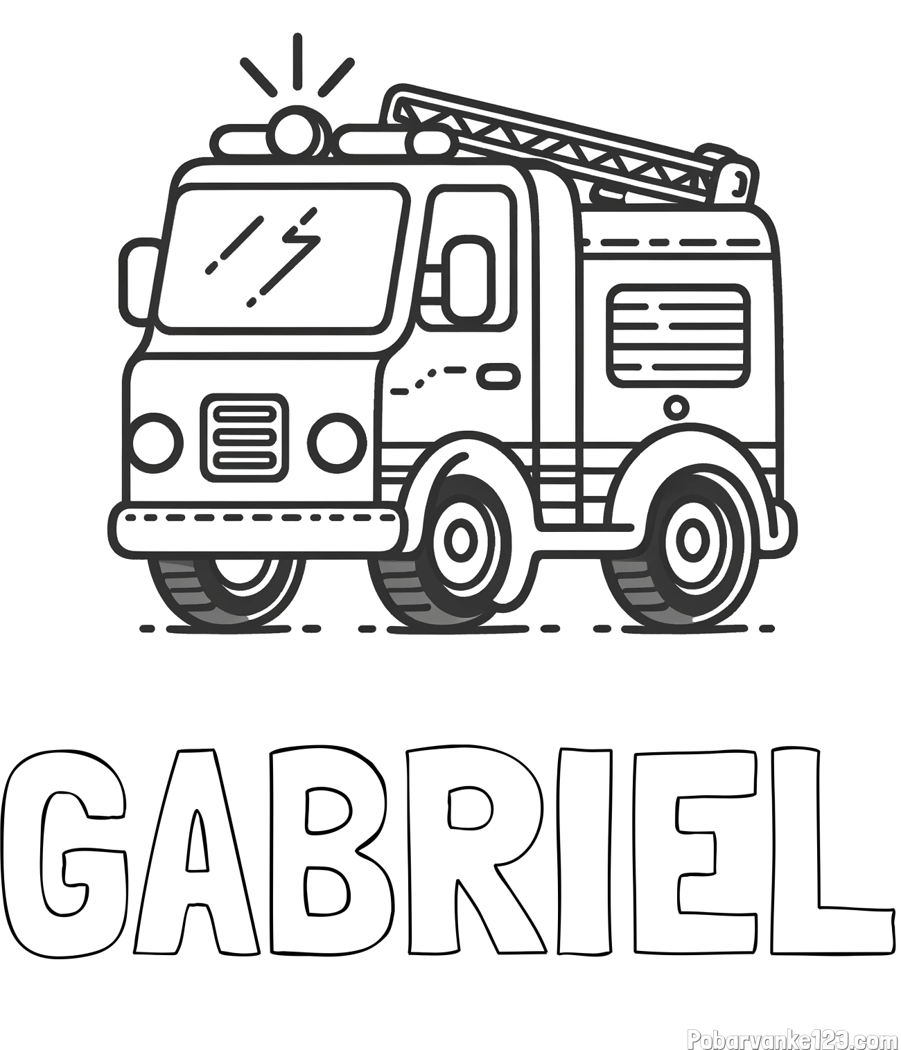 Pobarvanka imena GABRIEL in pobarvanka gasilskega avta z vklopljeno sireno