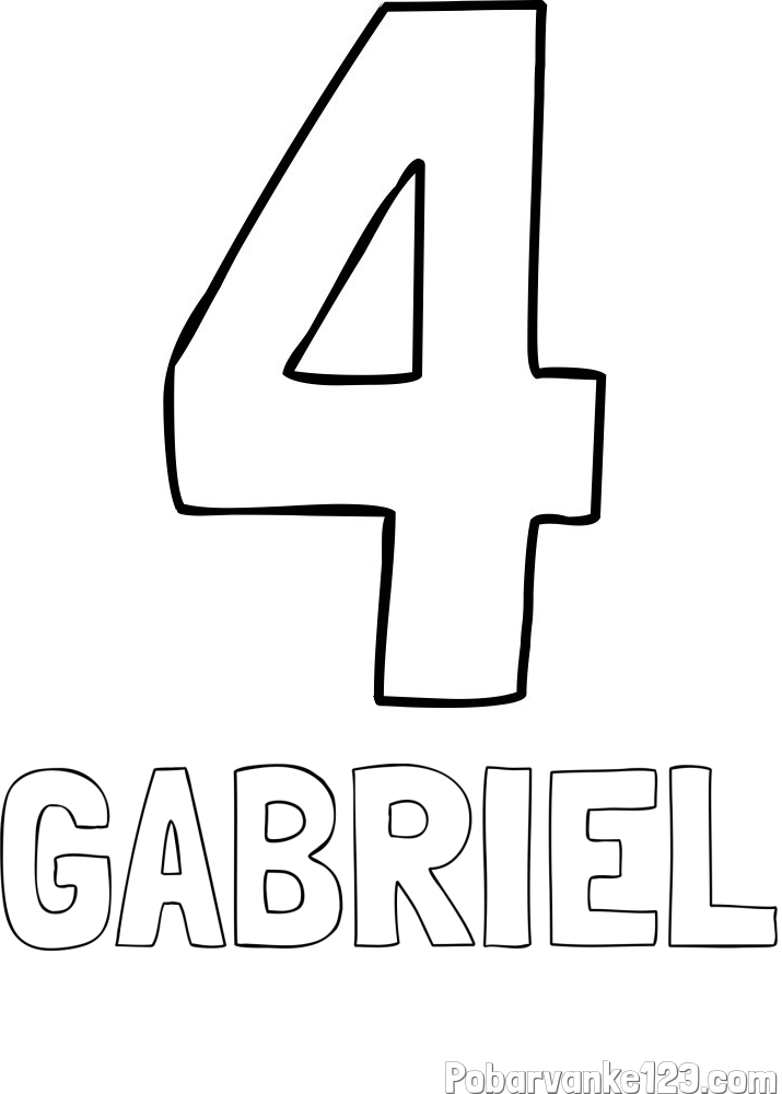 Pobarvanka imena GABRIEL in pobarvanka številke štiri (4)
