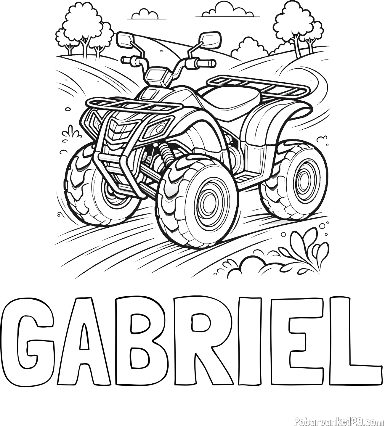 Pobarvanka imena GABRIEL in pobarvanka štirikolesnika na cesti