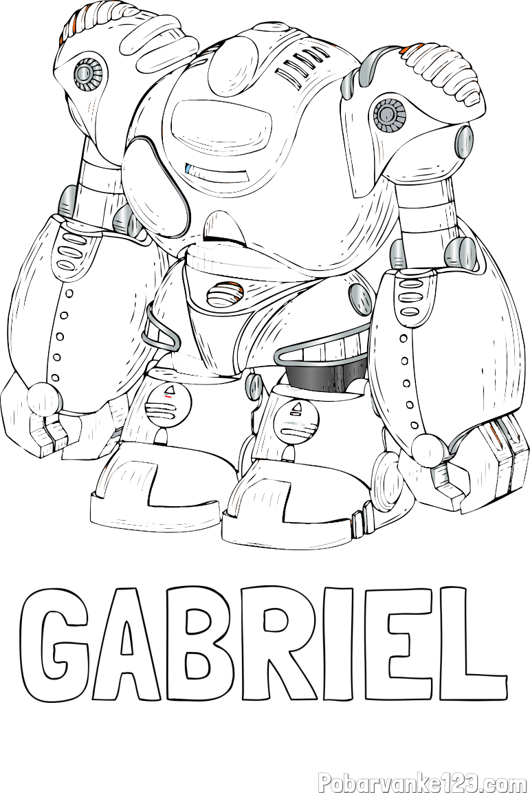 Pobarvanka imena GABRIEL in pobarvanka velikega robota