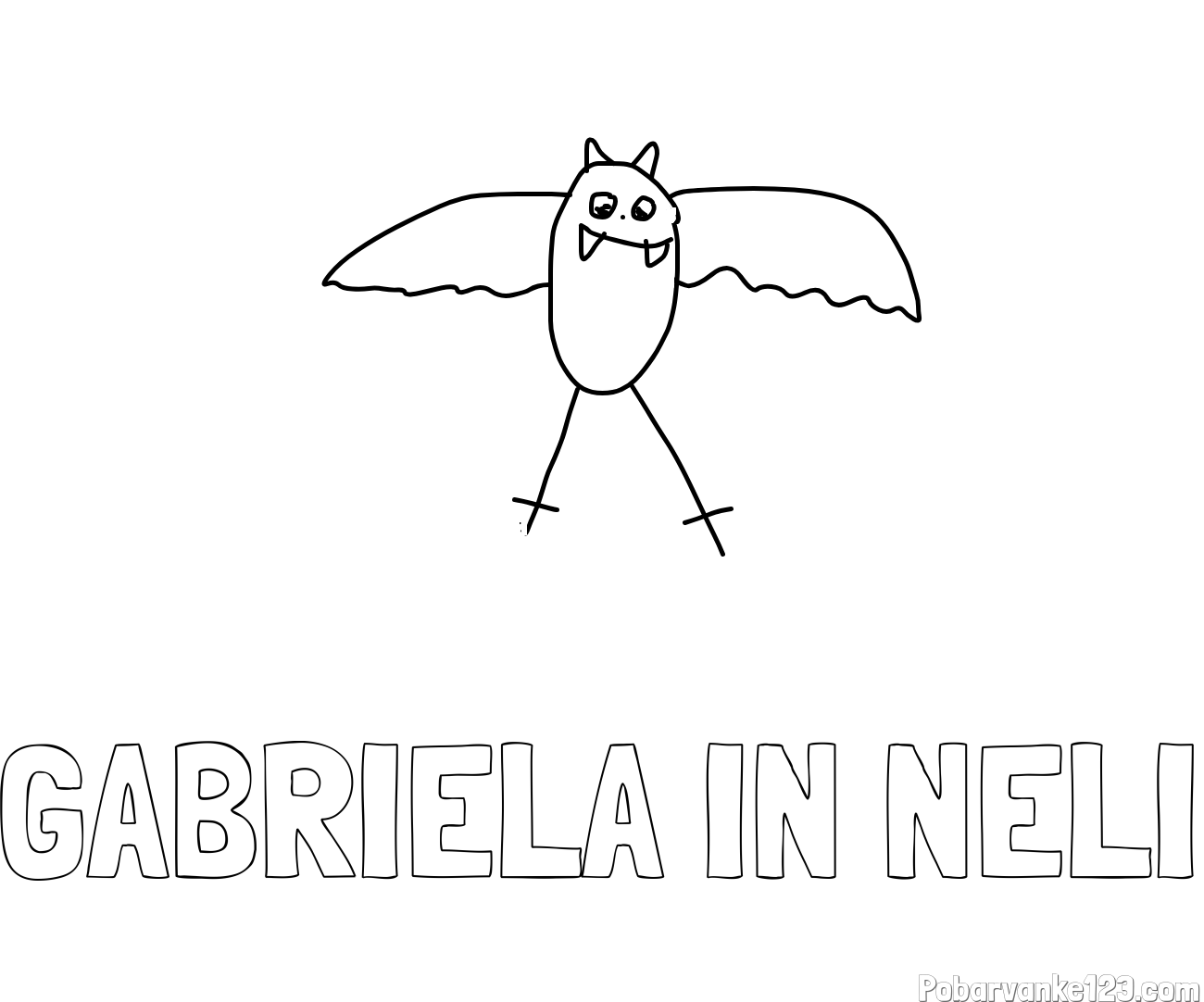 Pobarvanka imena GABRIELA IN NELI in netopir