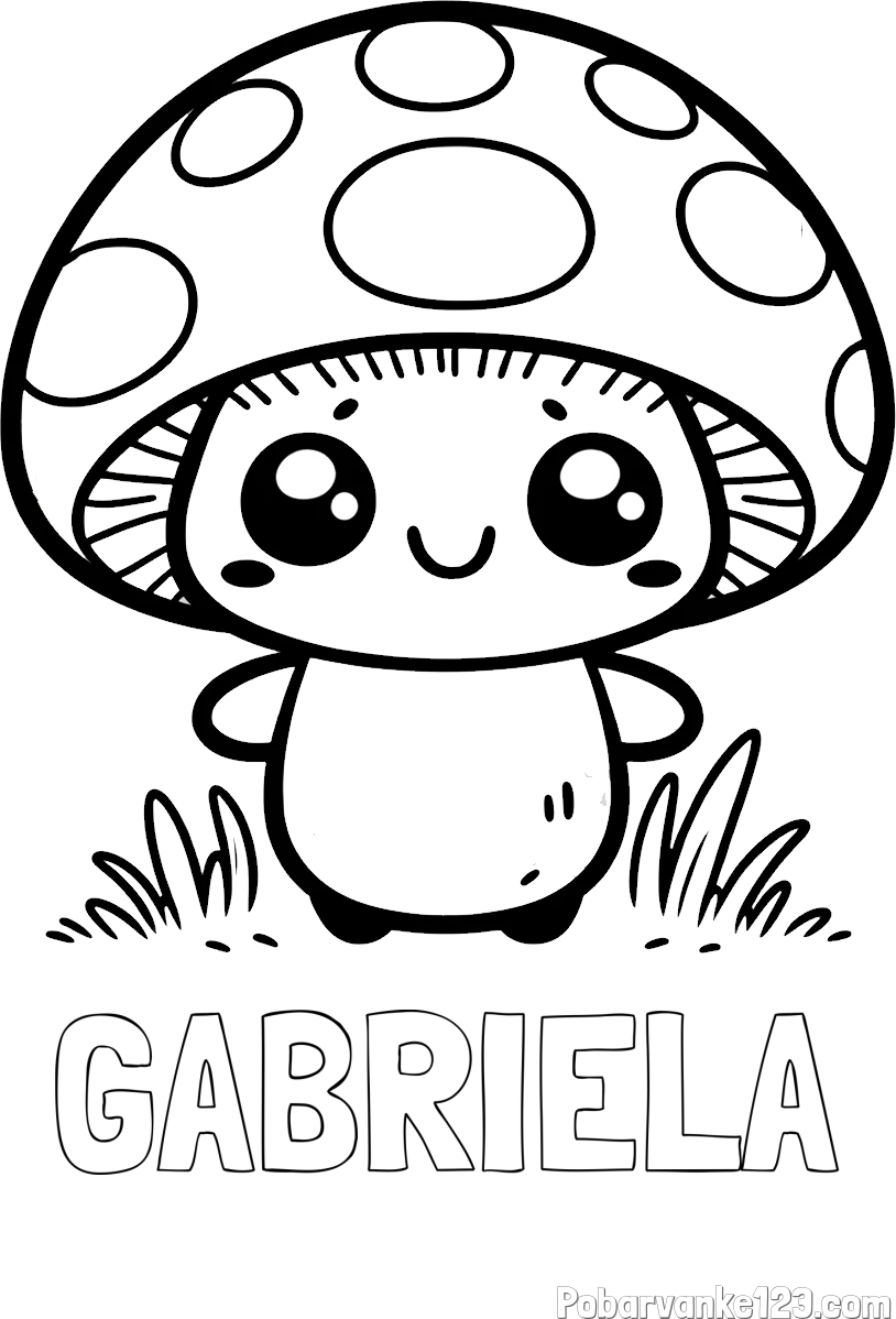 Pobarvanka imena GABRIELA in otroška pobarvanka gobe