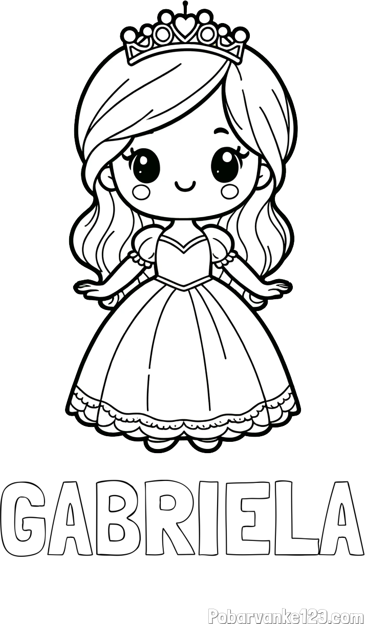 Pobarvanka imena GABRIELA in pobarvanka ljubke princeske