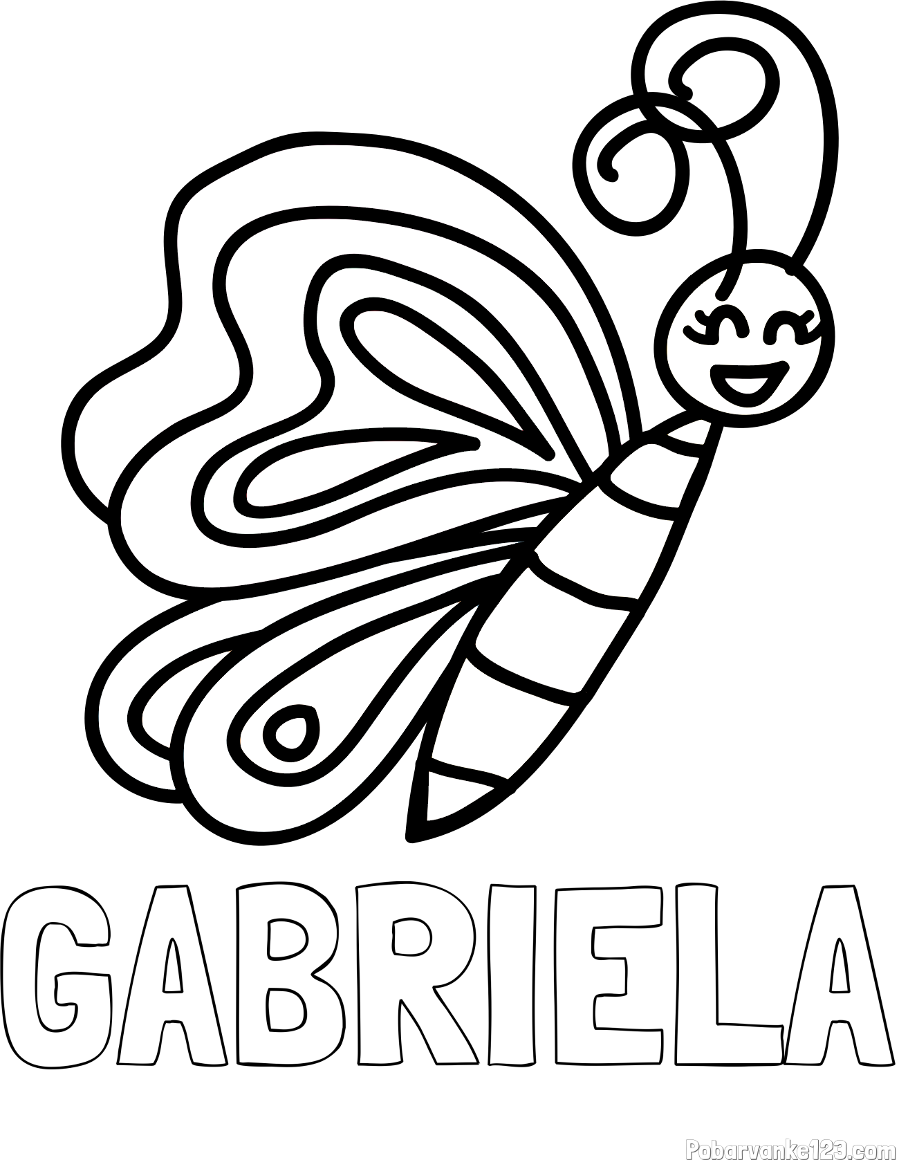 Pobarvanka imena GABRIELA in pobarvanka ljubkega metulja
