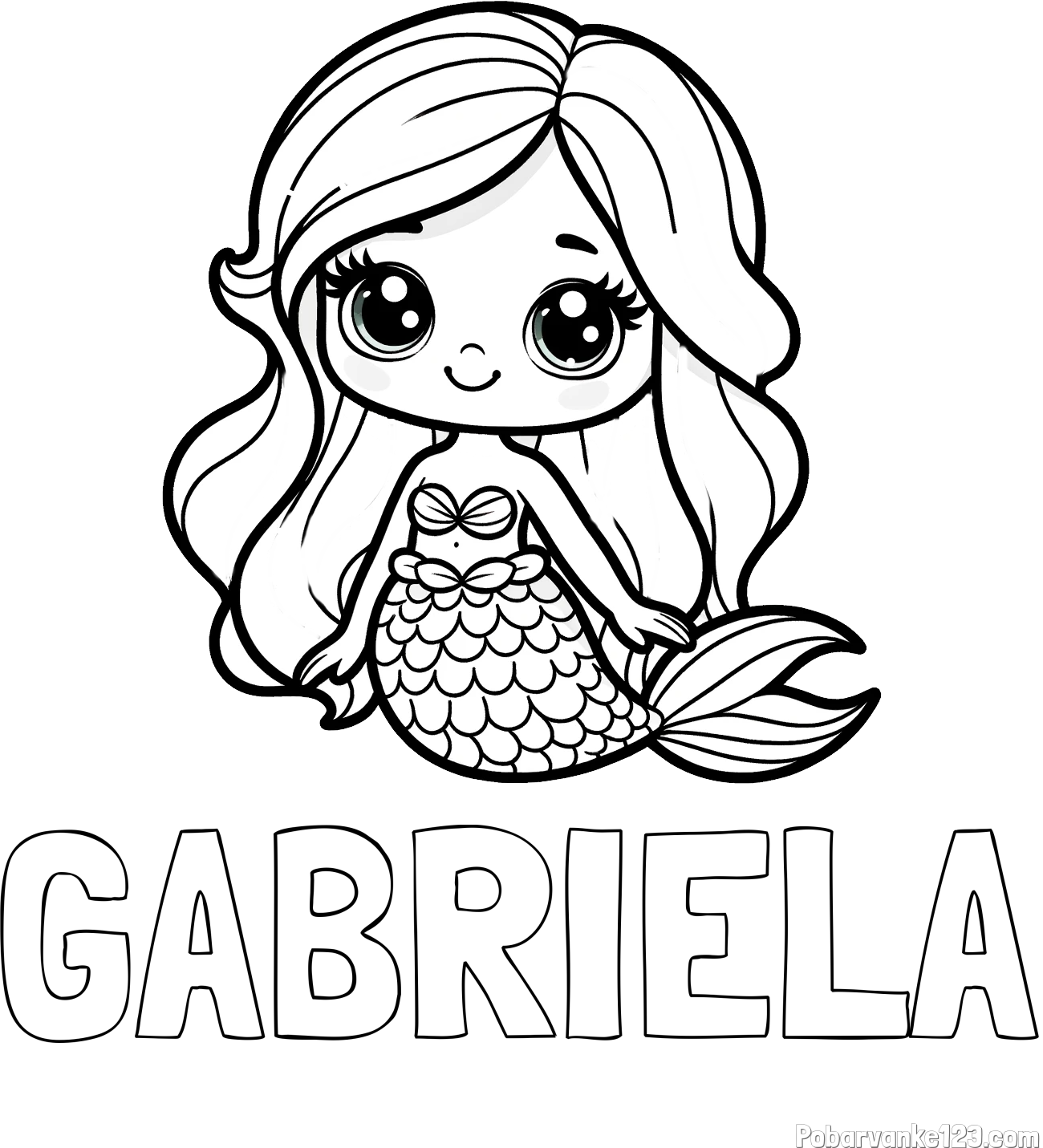 Pobarvanka imena GABRIELA in pobarvanka prikupne morske deklice