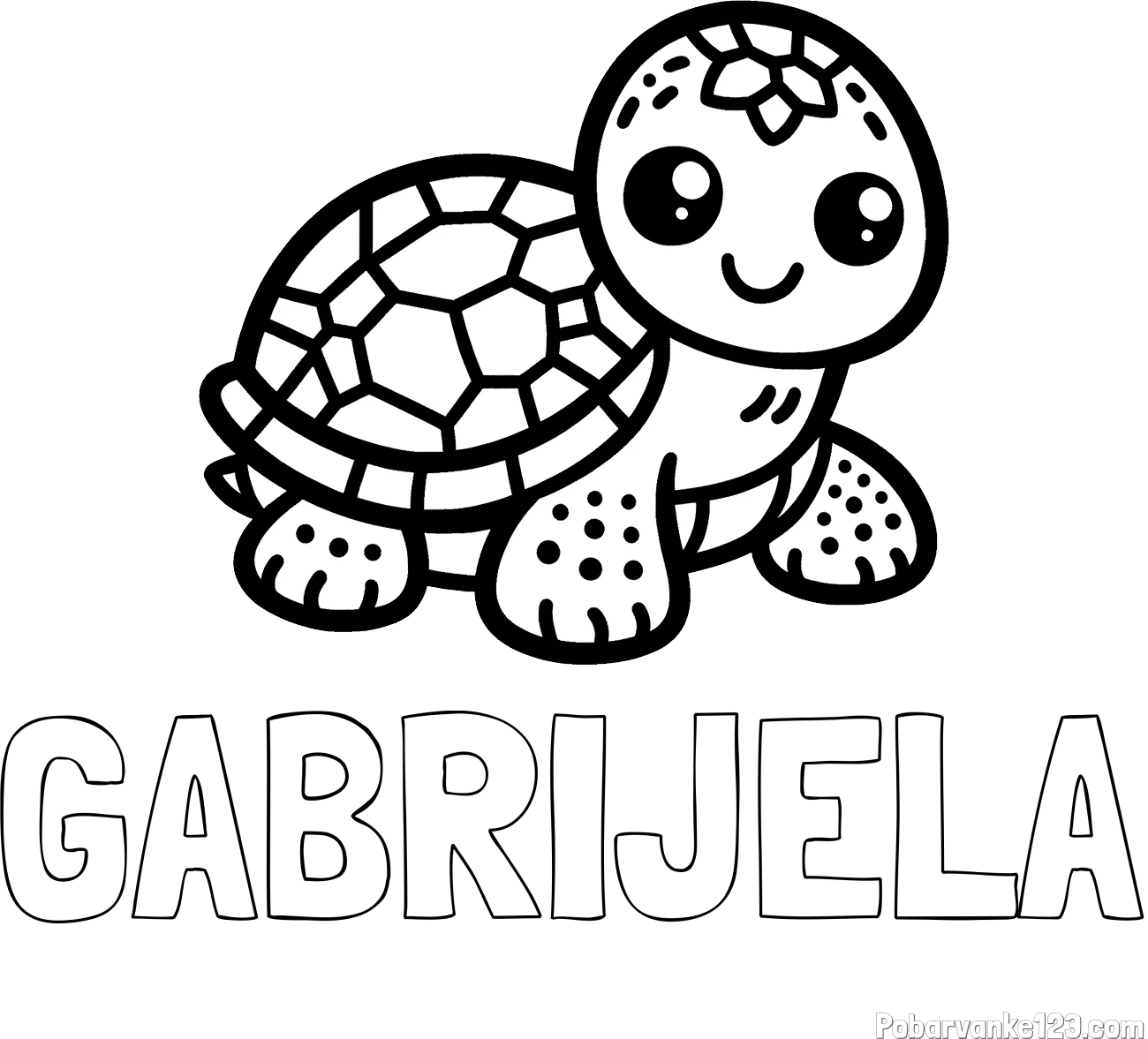 Pobarvanka imena GABRIJELA in otroška pobarvanka želve