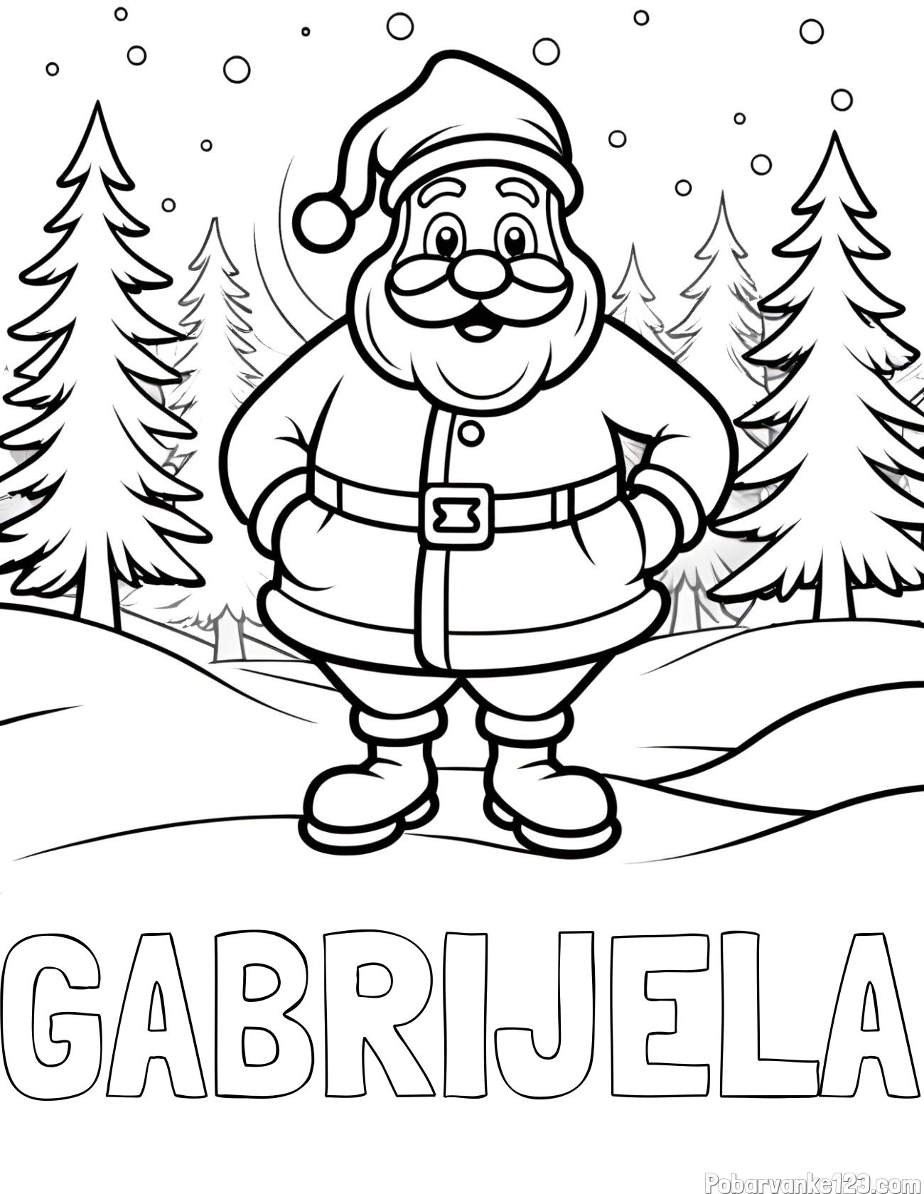 Pobarvanka imena GABRIJELA in pobarvanka Božička v gozdu