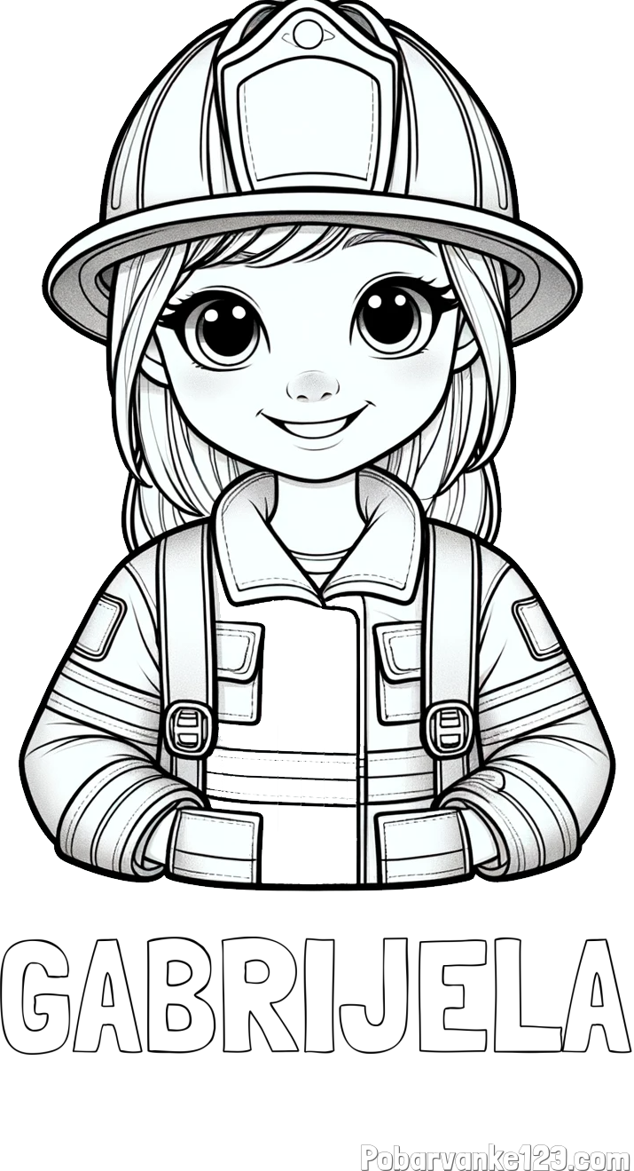 Pobarvanka imena GABRIJELA in pobarvanka ljubke gasilke