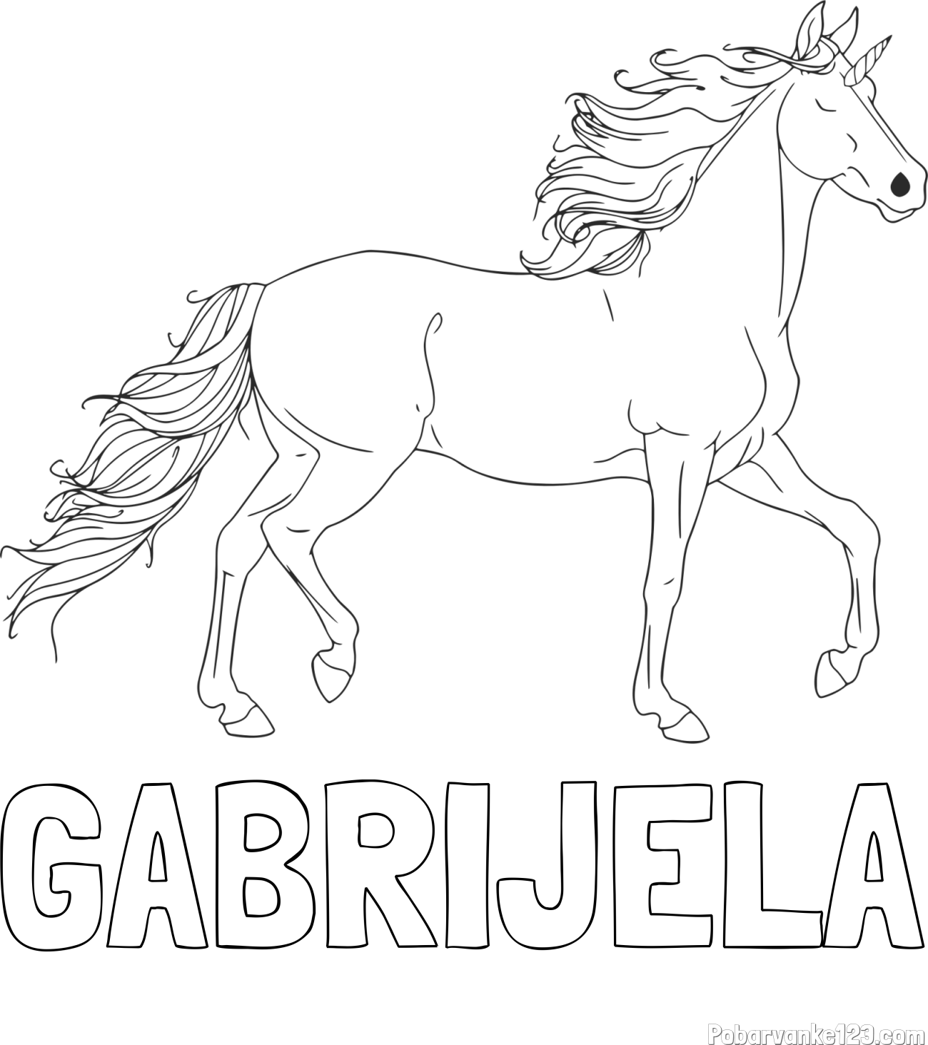 Pobarvanka imena GABRIJELA in samorog
