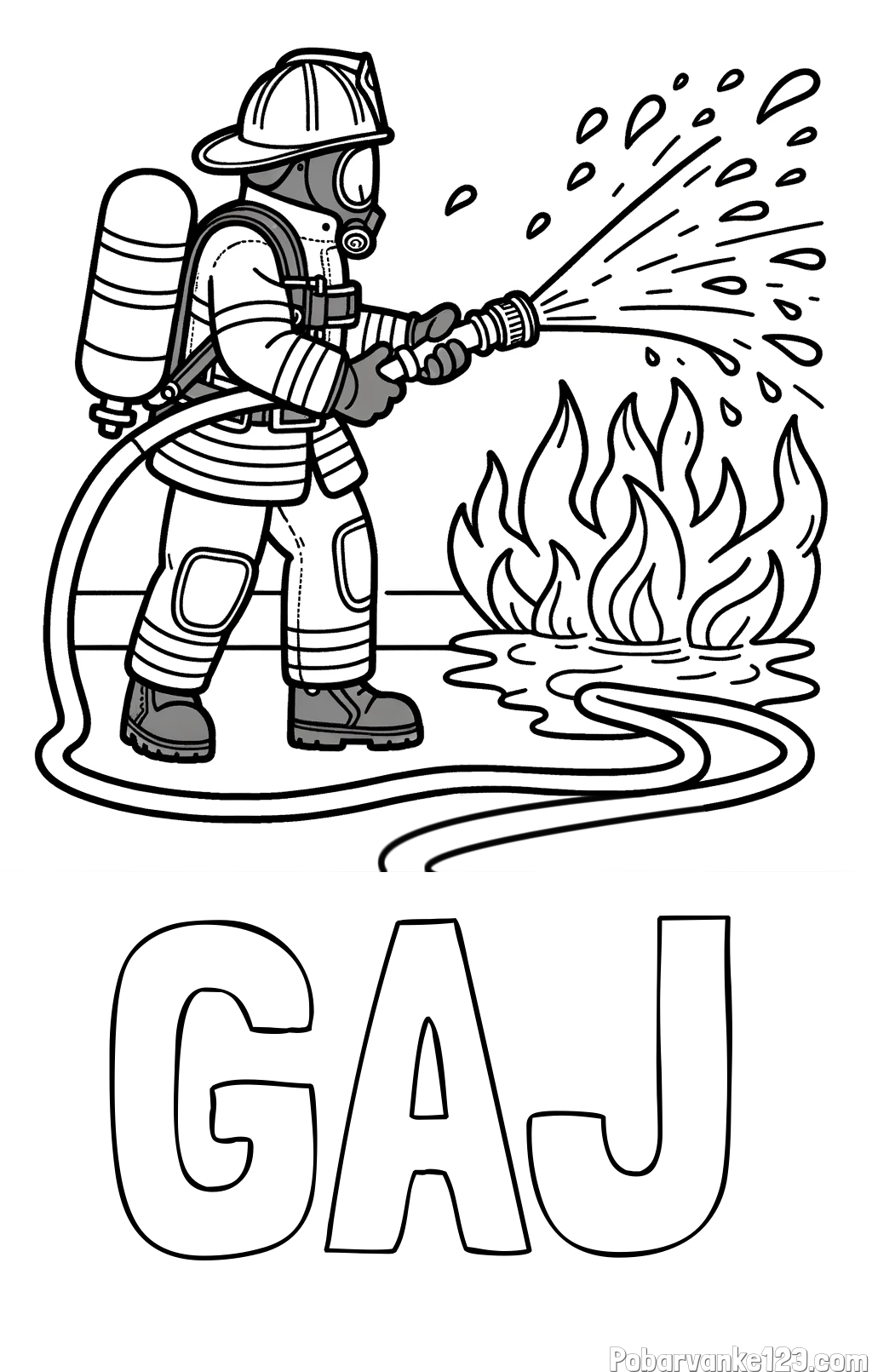 Pobarvanka imena GAJ in pobarvanka gasilca in velikega požara