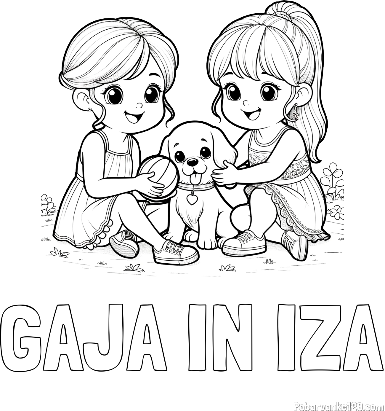 Pobarvanka imena GAJA IN IZA in pobarvanka prijateljic s kužkom