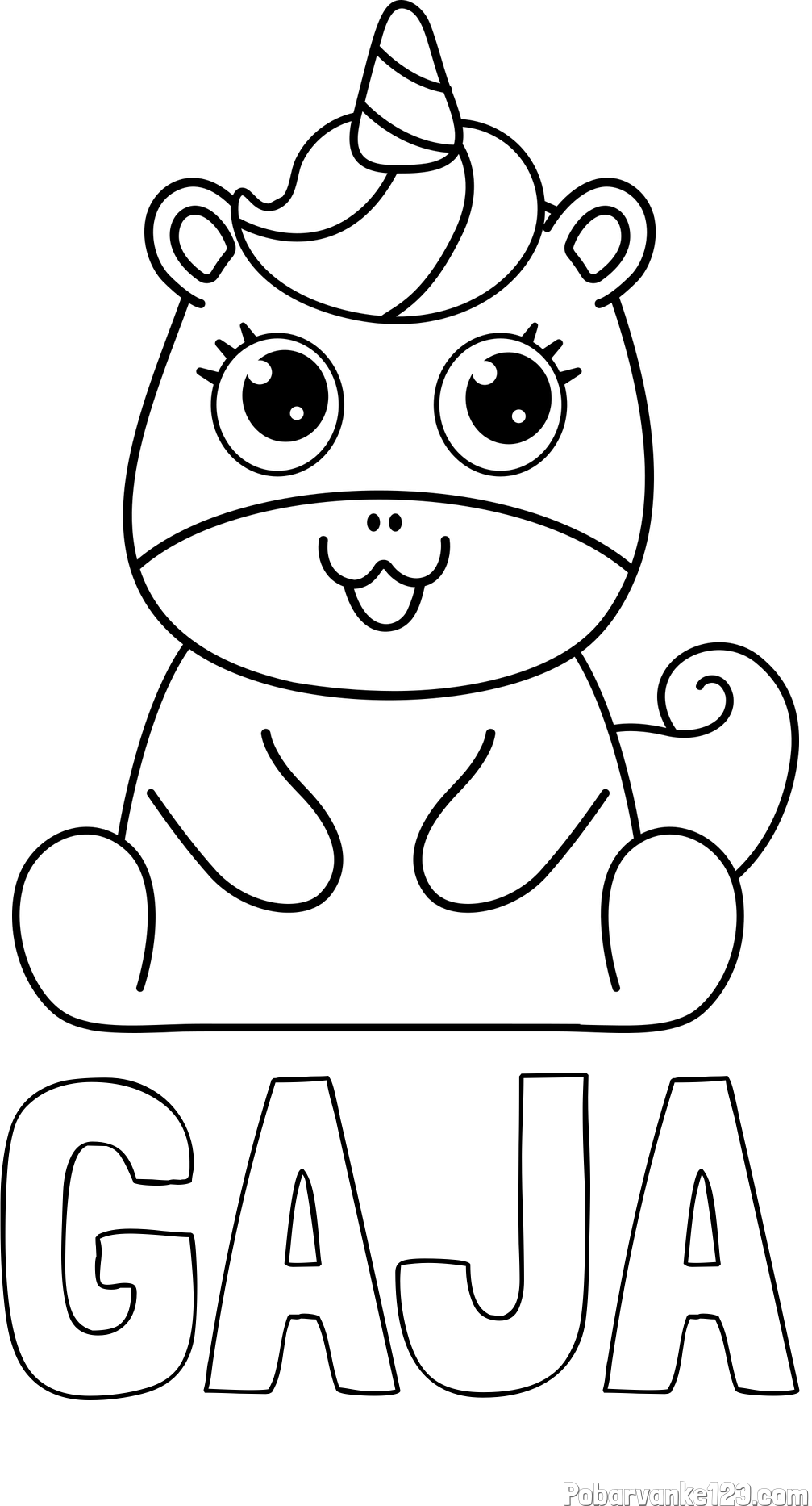 Pobarvanka imena GAJA in pobarvanka čudovitega samoroga Unicorn