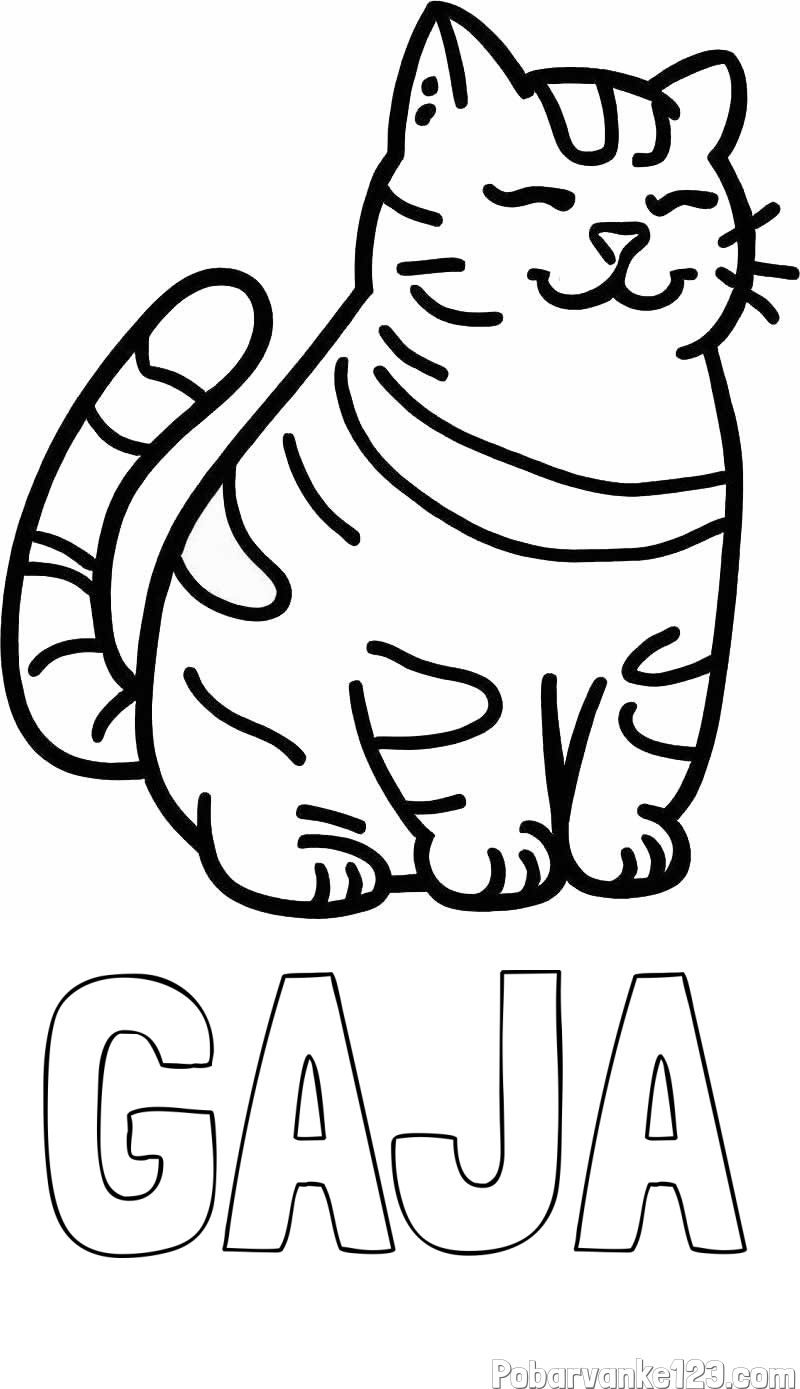 Pobarvanka imena GAJA in pobarvanka debelušne mačke