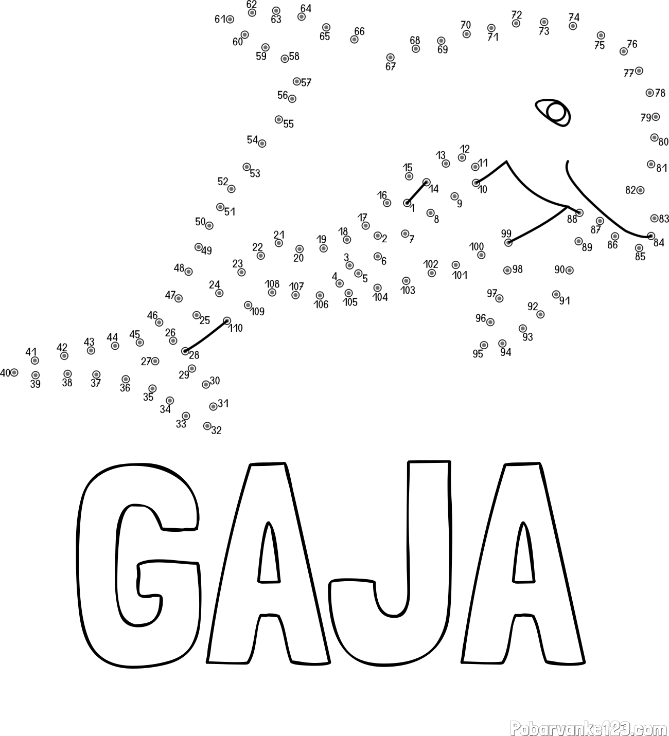 Pobarvanka imena GAJA in pobarvanka delfina - poveži številke