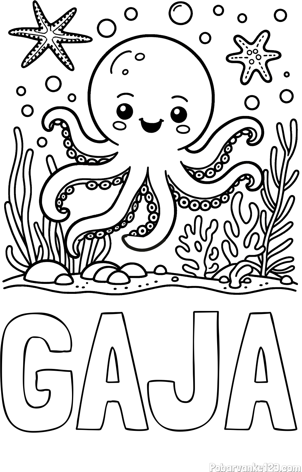 Pobarvanka imena GAJA in pobarvanka hobotnice