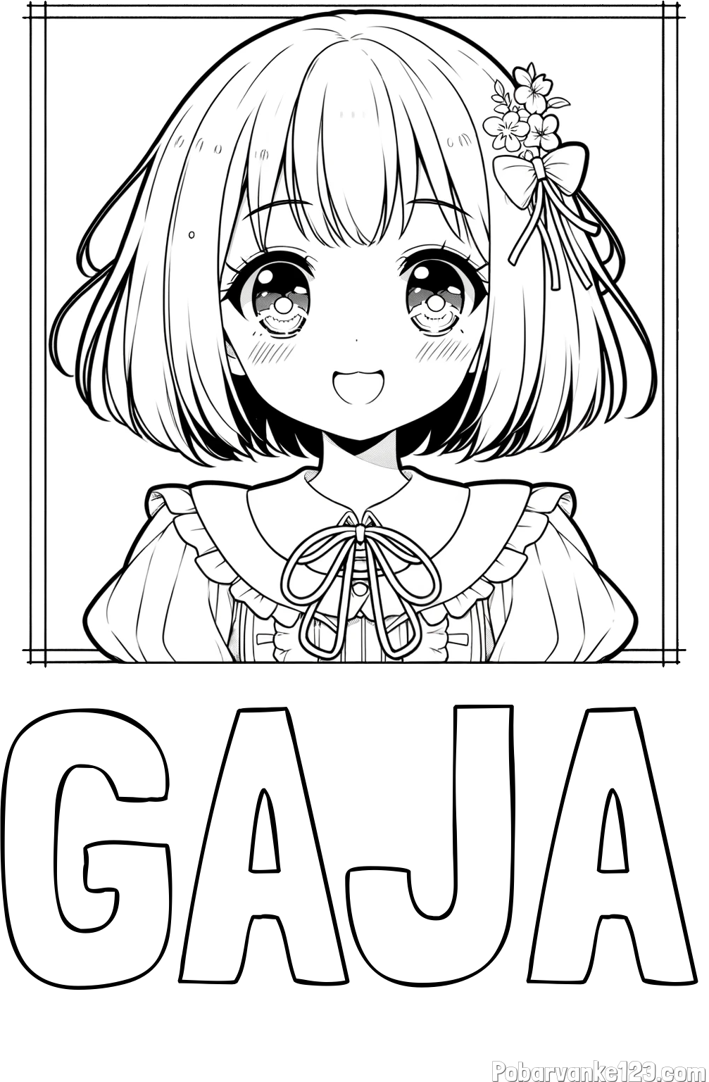Pobarvanka imena GAJA in pobarvanka ljubke punčke v anime slogu
