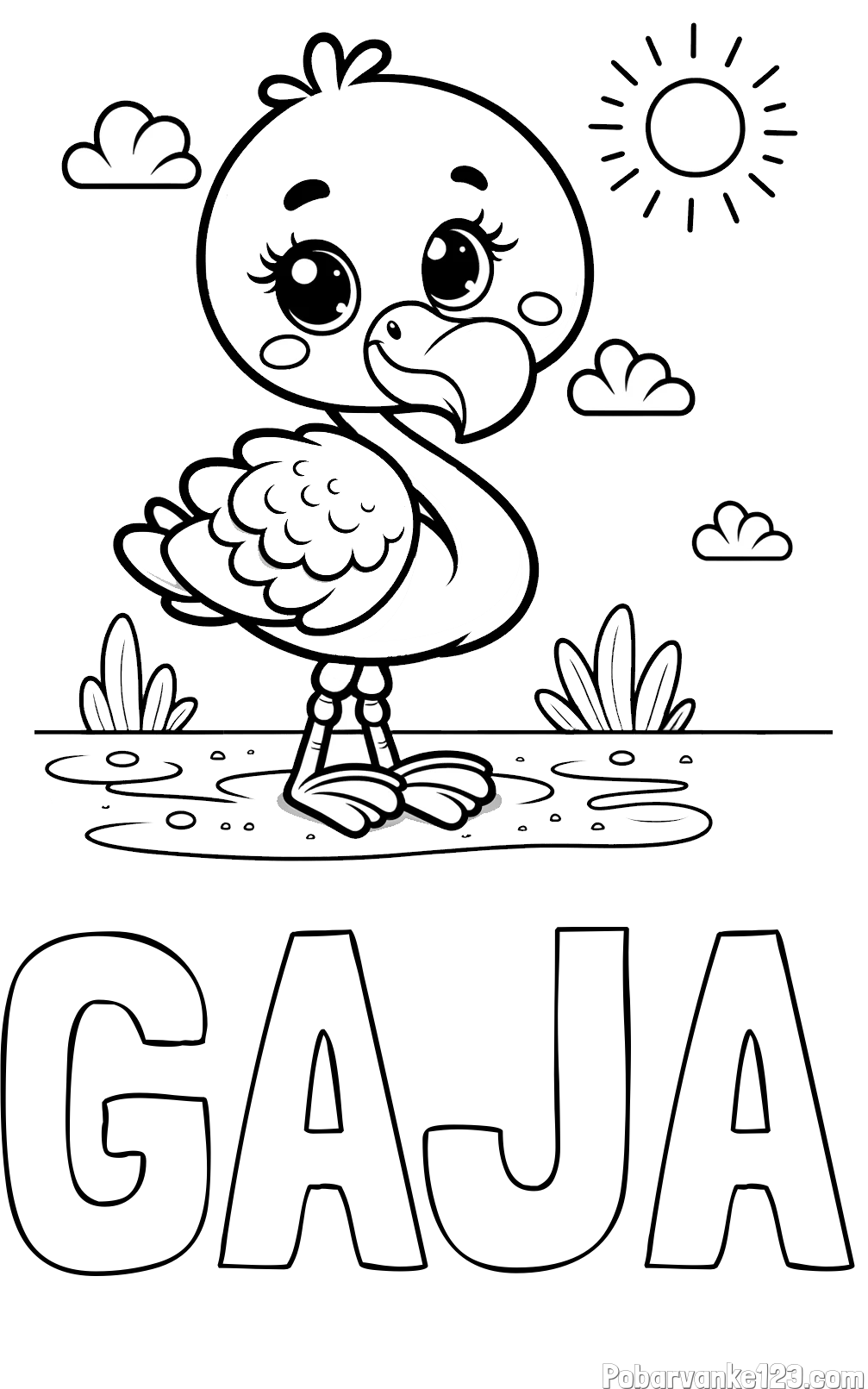 Pobarvanka imena GAJA in pobarvanka ljubkega flaminga