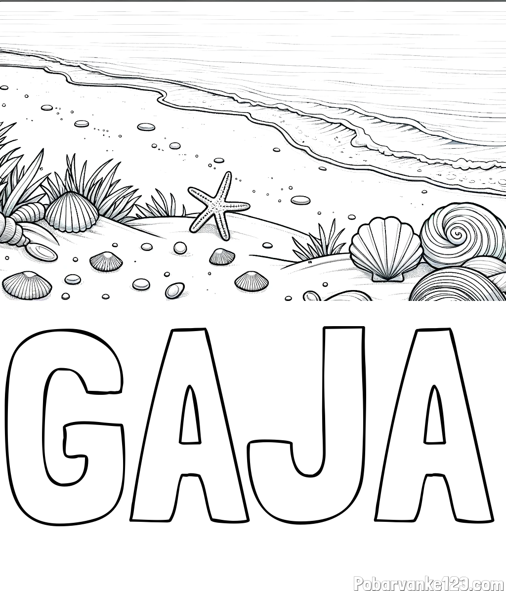 Pobarvanka imena GAJA in pobarvanka morja in plaže