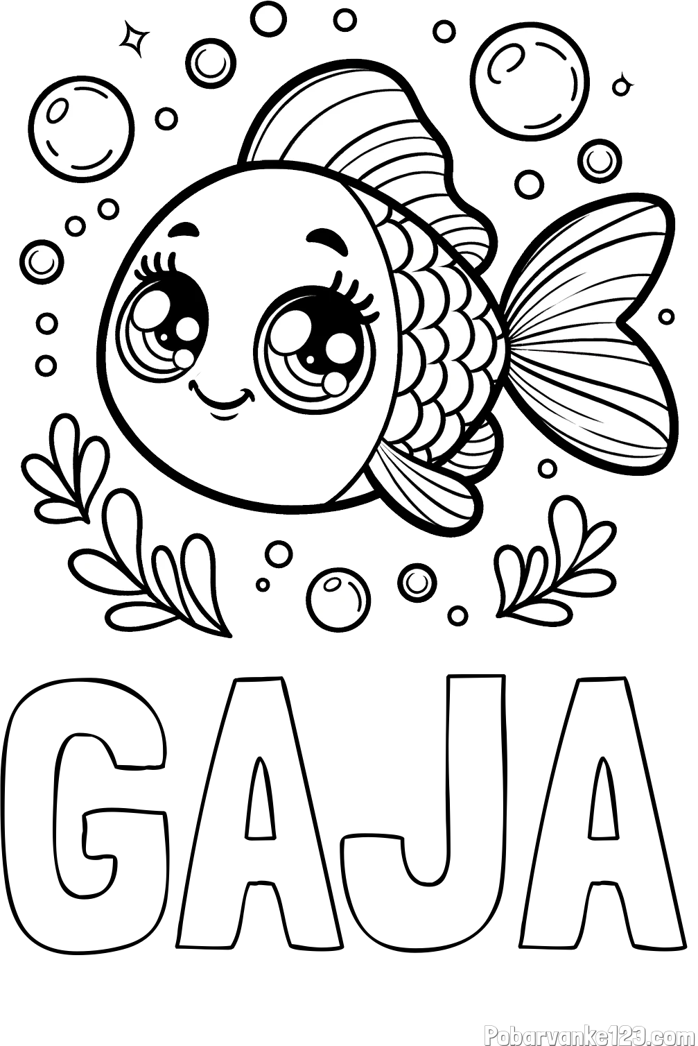 Pobarvanka imena GAJA in pobarvanka prisrčne ribice
