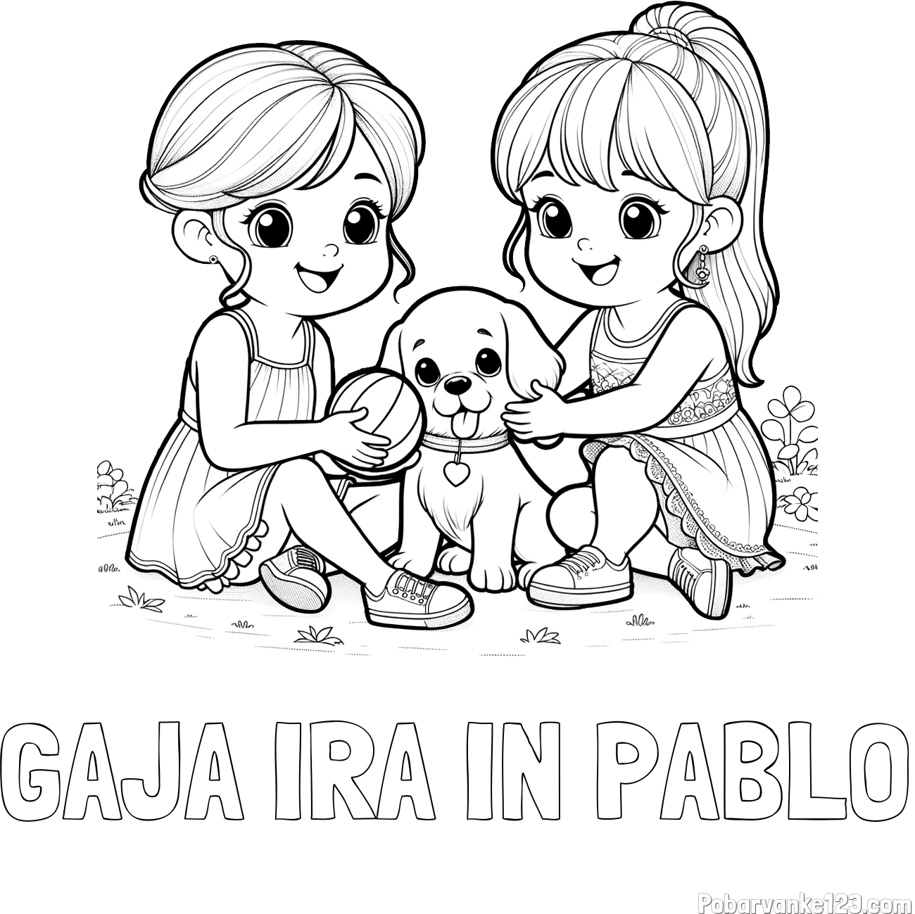 Pobarvanka imena GAJA IRA IN PABLO in pobarvanka prijateljic s kužkom