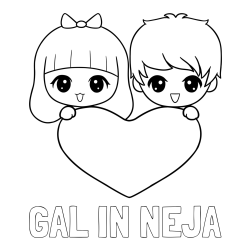 Online izdelana pobarvanka - Pobarvanka imena GAL IN NEJA in pobarvanka fantka in deklice, ki objemata srček