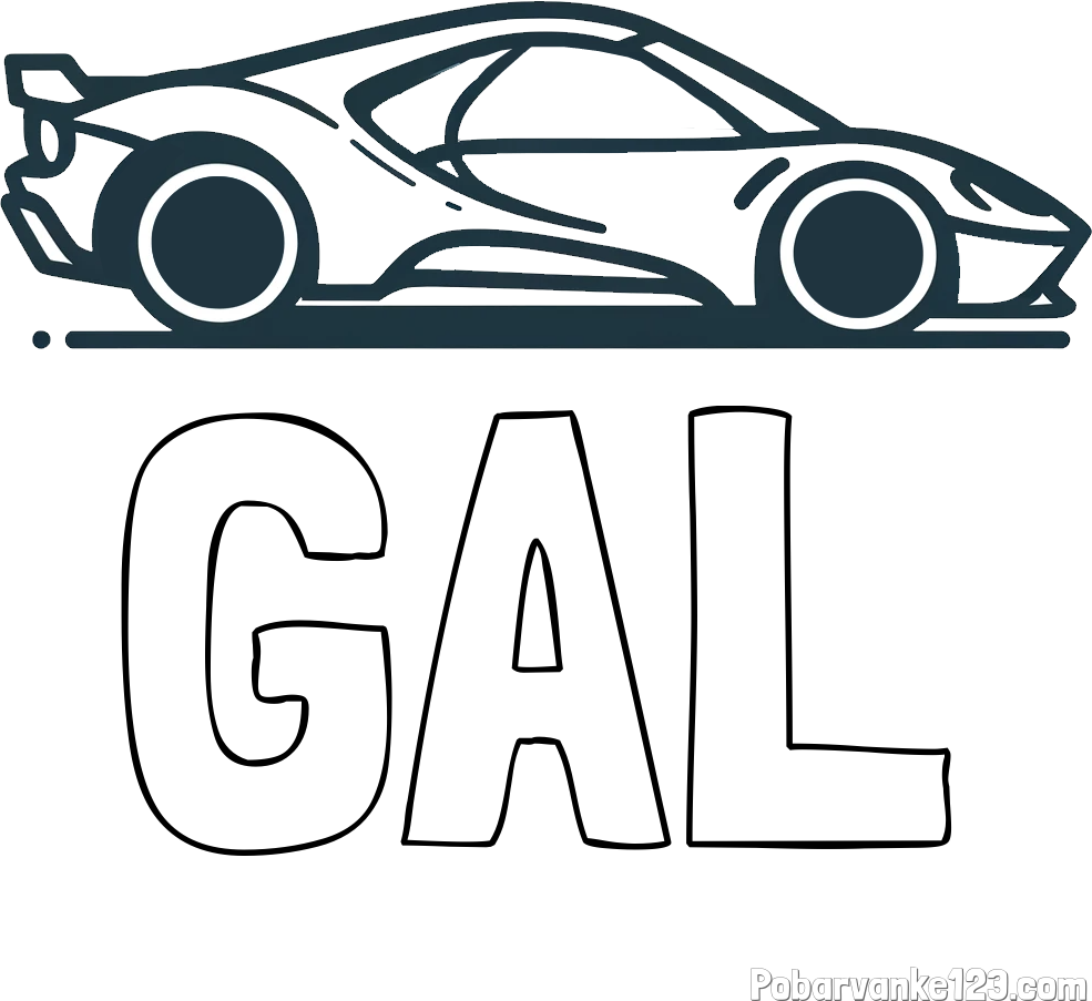 Pobarvanka imena GAL in otroška pobarvanka dirkalnega avtomobila