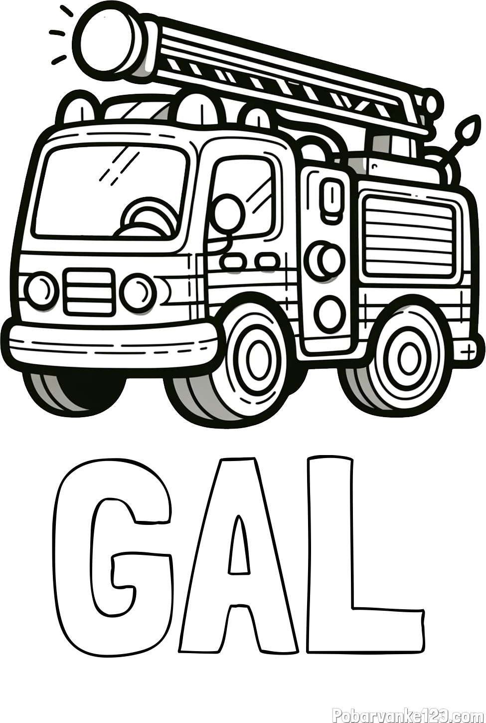 Pobarvanka imena GAL in otroška pobarvanka preprostega gasilskega avta