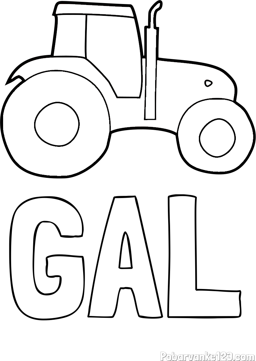 Pobarvanka imena GAL in otroška pobarvanka traktorja