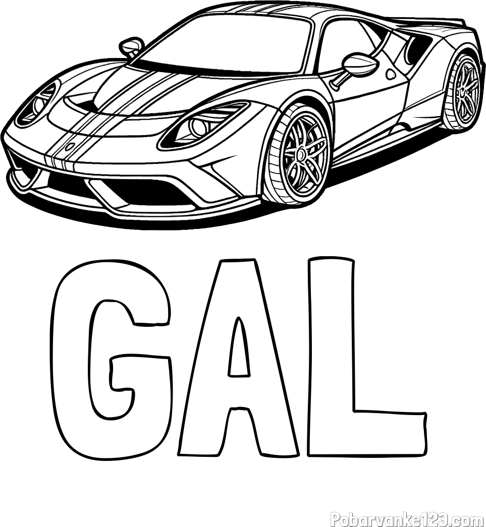 Pobarvanka imena GAL in pobarvanka čudovitega športnega avtomobila