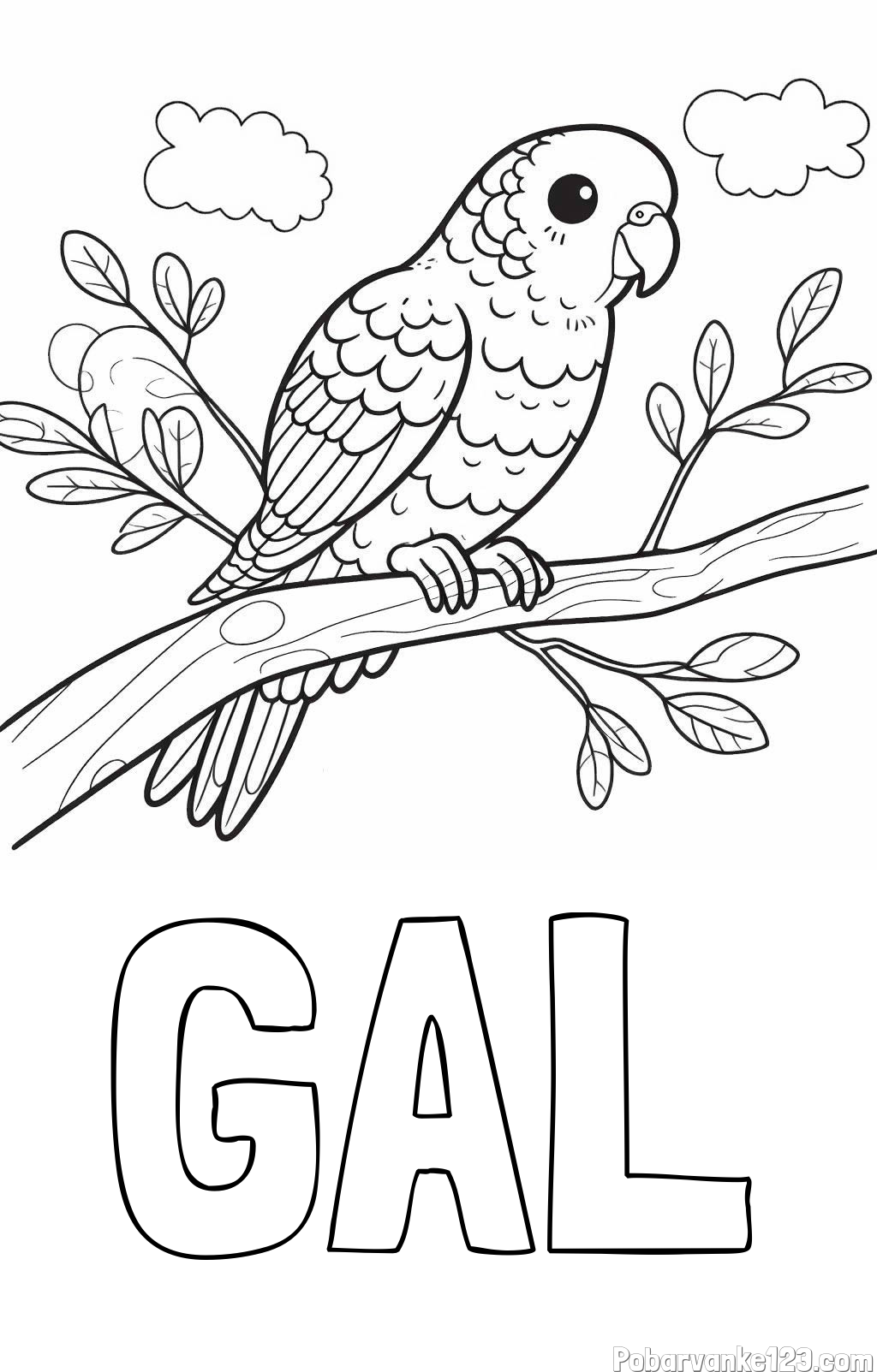 Pobarvanka imena GAL in pobarvanka ljubkega kanarčka na veji