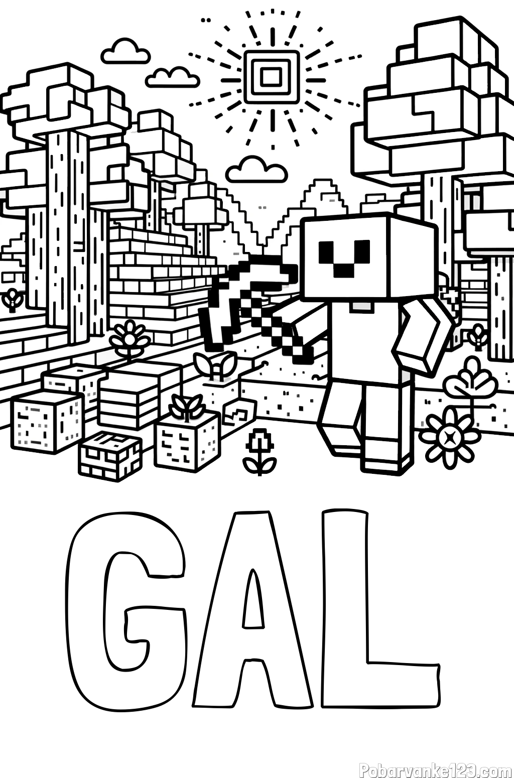 Pobarvanka imena GAL in pobarvanka Minecraft sveta