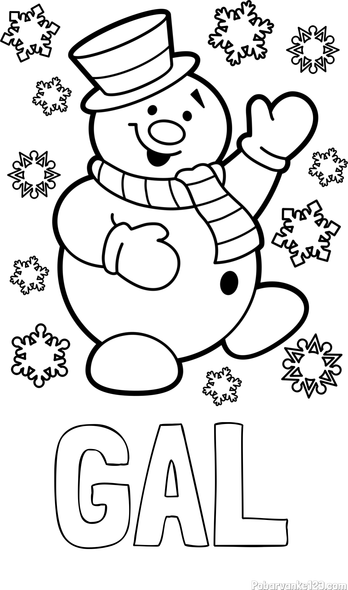 Pobarvanka imena GAL in pobarvanka veselega snežaka