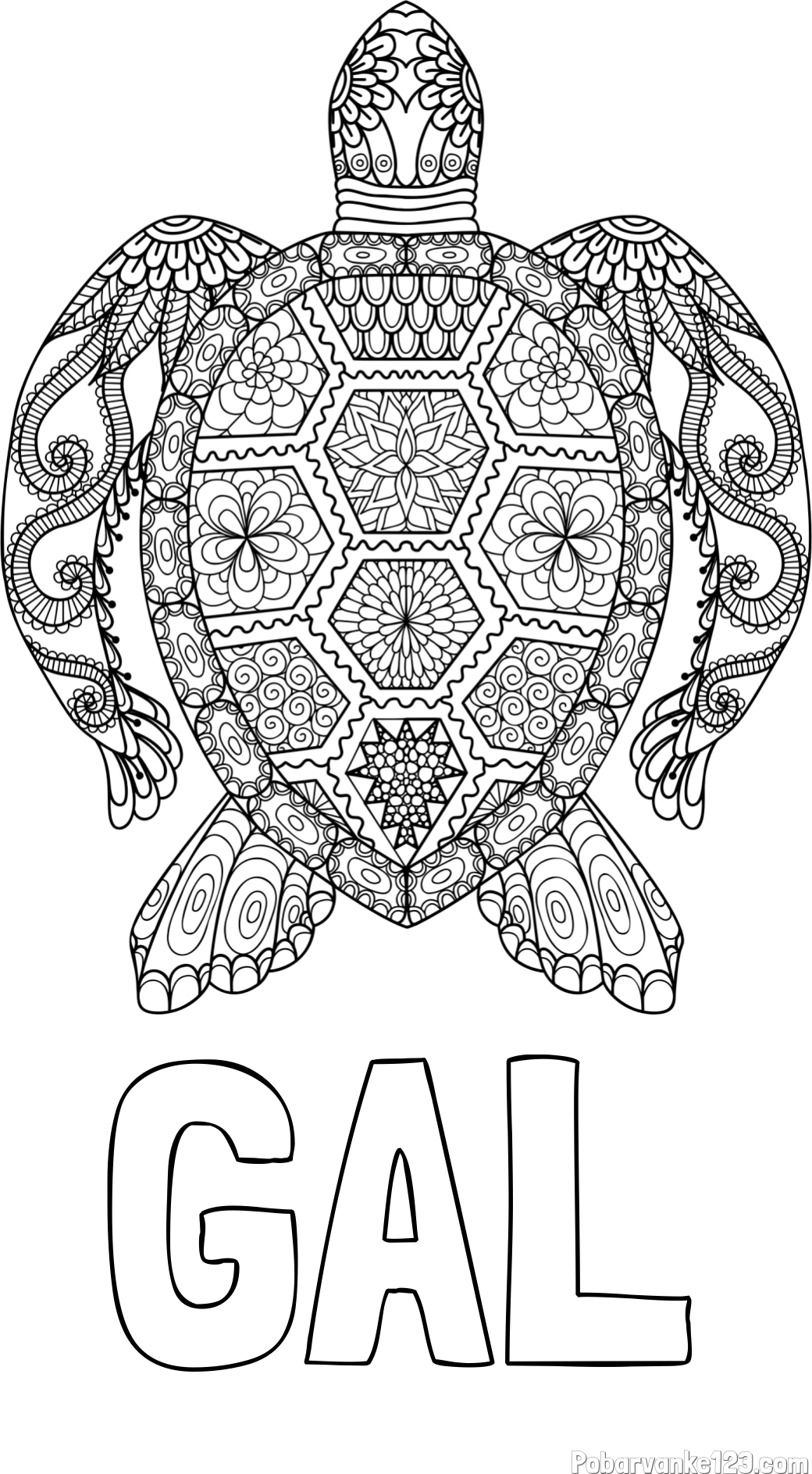 Pobarvanka imena GAL in pobarvanka želve - mandale