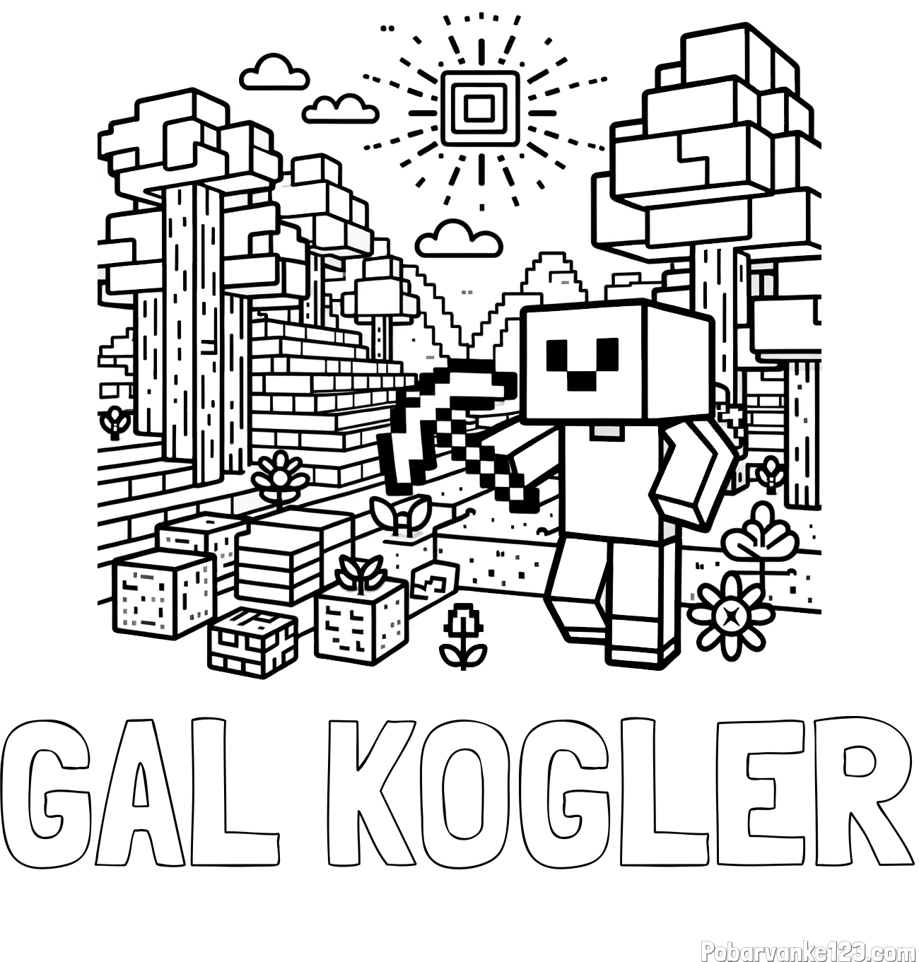 Pobarvanka imena GAL KOGLER in pobarvanka Minecraft sveta