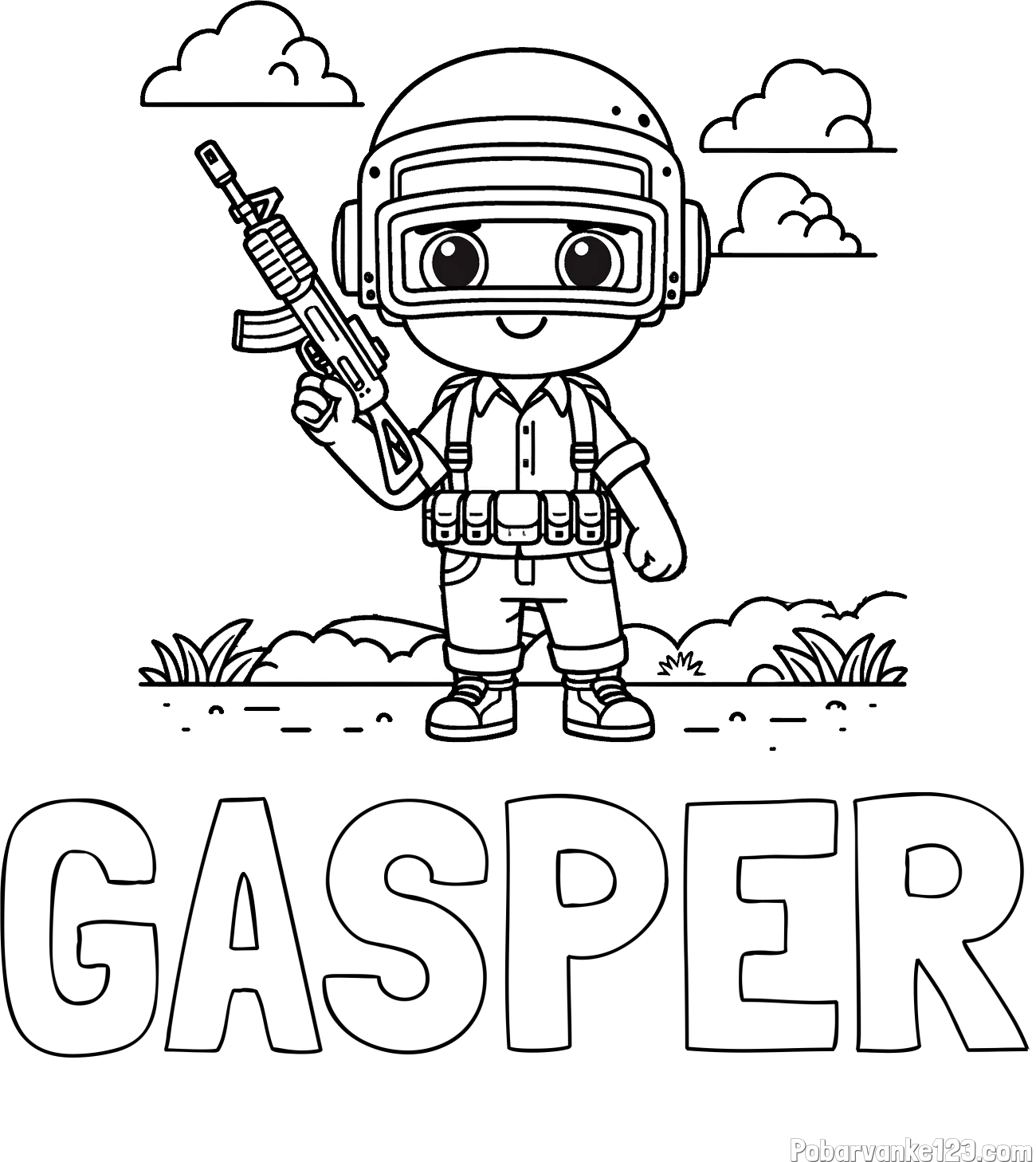 Pobarvanka imena GAŠPER in lepa otroška PUBG pobarvanka