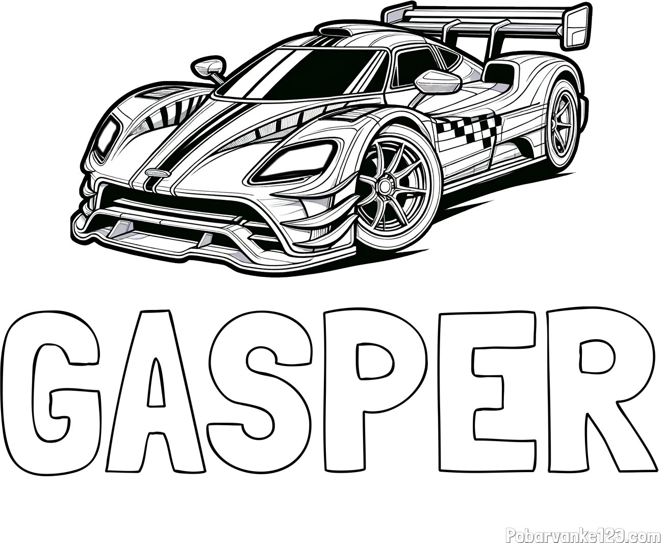 Pobarvanka imena GAŠPER in pobarvanka modernega športnega avtomobila