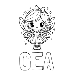 Online izdelana pobarvanka - Pobarvanka imena GEA in pobarvanka čarobne vile z ljubkim obrazom