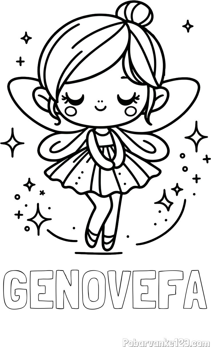 Pobarvanka imena GENOVEFA in otroška pobarvanka čarobne vile