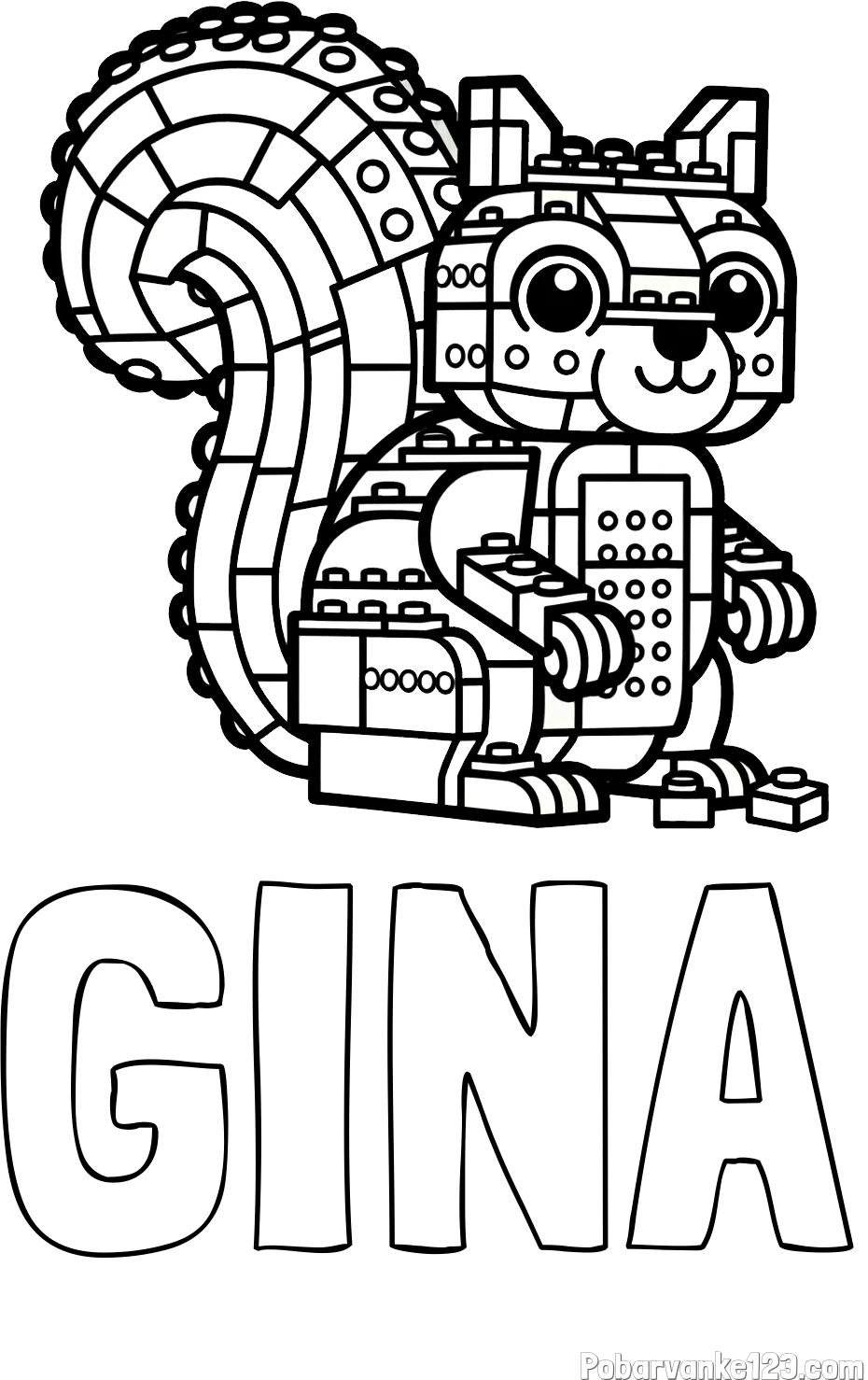 Pobarvanka imena GINA in pobarvanka LEGO veverice