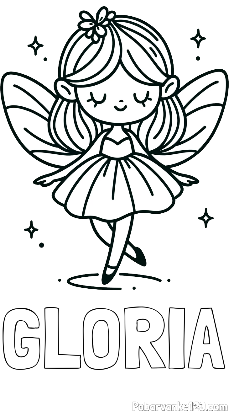 Pobarvanka imena GLORIA in enostavna pobarvanka čarobne vile