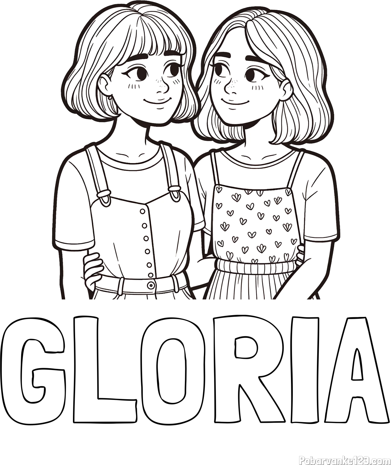 Pobarvanka imena GLORIA in pobarvanka dveh najboljših prijateljic