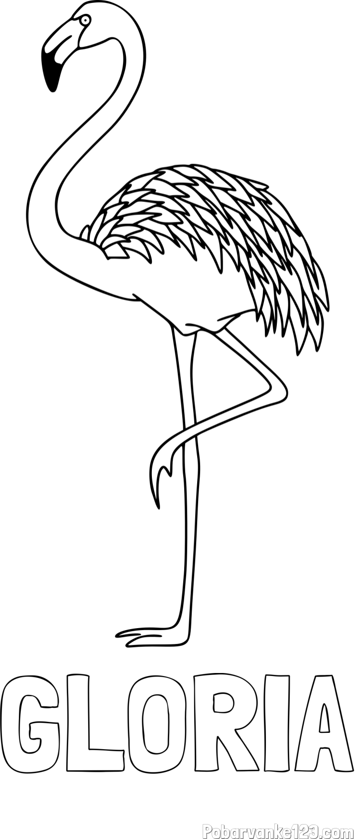 Pobarvanka imena GLORIA in pobarvanka flaminga, ki stoji na eni nogi