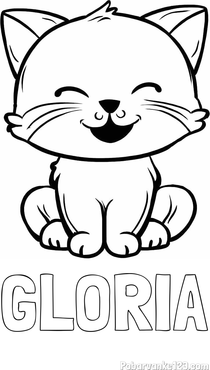 Pobarvanka imena GLORIA in pobarvanka prikupne mačke