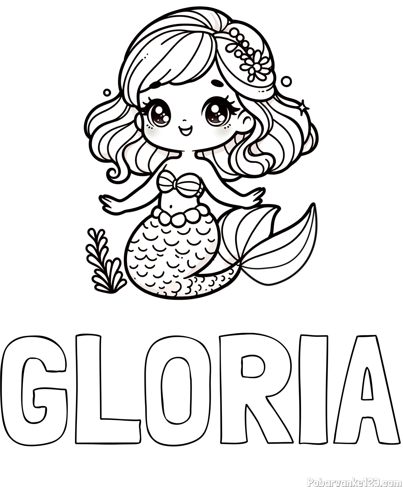 Pobarvanka imena GLORIA in pobarvanka simpatične morske deklice