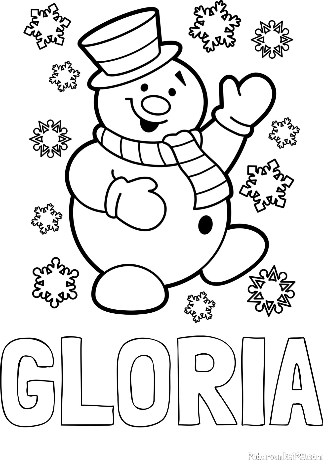 Pobarvanka imena GLORIA in pobarvanka veselega snežaka
