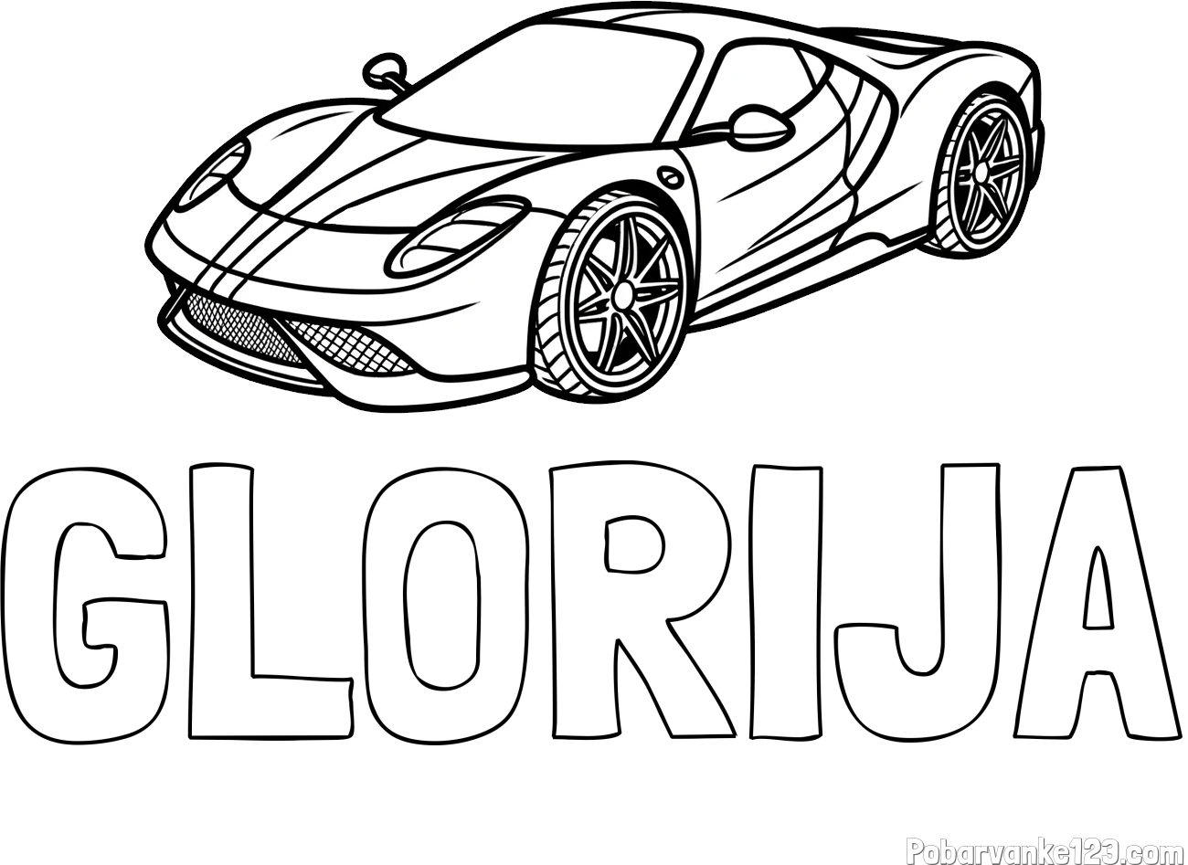 Pobarvanka imena GLORIJA in pobarvanka dirkalnega avtomobila