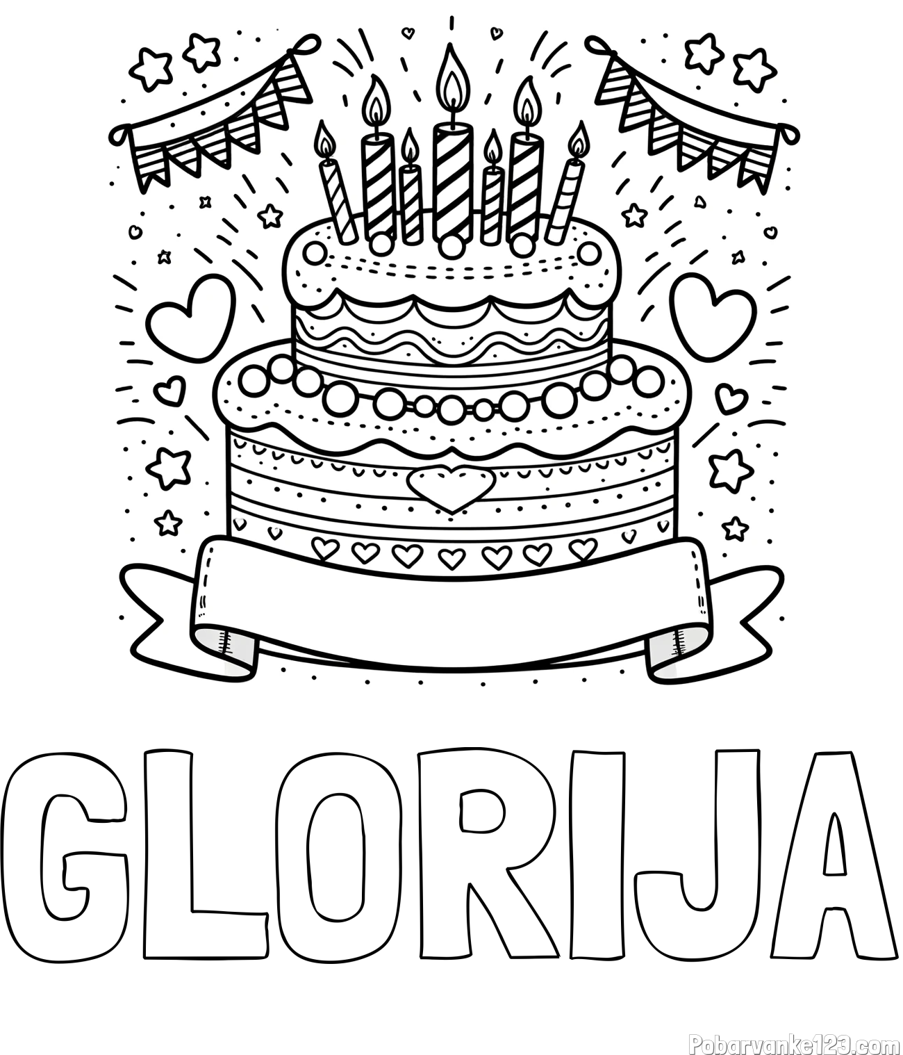 Pobarvanka imena GLORIJA in pobarvanka velike torte za rojstni dan